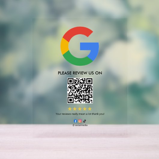 Business Google Review Tabletop Sign l QR Code Acryl Bord (Neutraal)