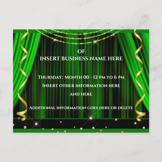 Business grand opende Red Green Gold VIP Aankondigingskaart (Achterkant)