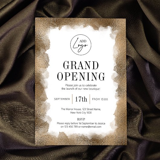 Business Grand Opening Gold Glitter Modern Logo Kaart