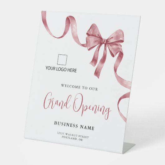 Business Grand Opening Ribbon Logo Welkom Reclamebord Met Voetstuk (Voorkant)