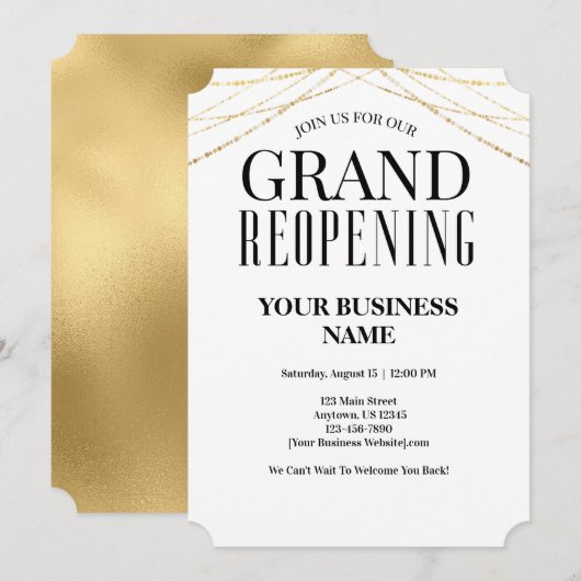 Business Grand ReOpening Faux Gold Kaart (Voorkant / Achterkant)