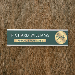 Business Green & Gold Logo Naam werknemer Functiet Deurbordje