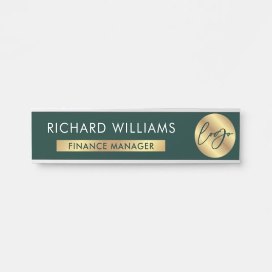Business Green & Gold Logo Naam werknemer Functiet Deurbordje (Voorkant)