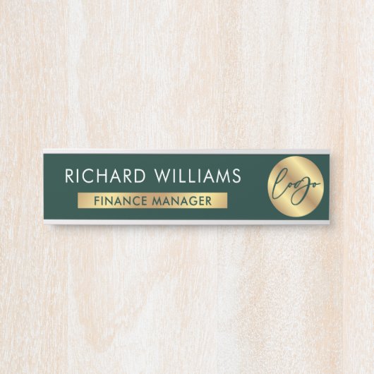 Business Green & Gold Logo Naam werknemer Functiet Deurbordje (Voorkant)