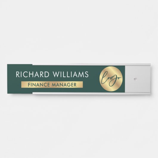 Business Green & Gold Logo Naam werknemer Functiet Deurbordje (Voorkant)