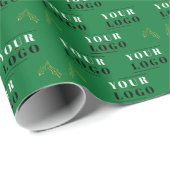 Business Green Kerstmis Holly Tiled Logo Cadeaupapier (Rol Hoek)