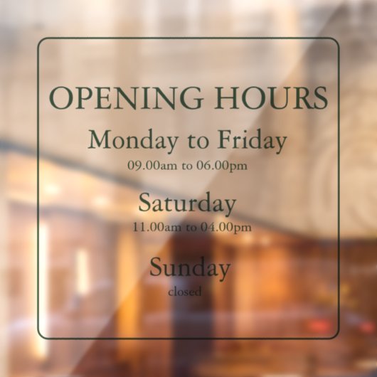 Business Green Opening Hours Sign | Window Cling Raamsticker (Vel 2)