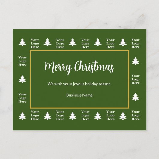 Business Green White-kerstbomen Uw Logo Feestdagenkaart (Voorkant)