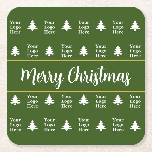 Business Green White-kerstbomen Uw Logo Kartonnen Onderzetters (Voorkant)