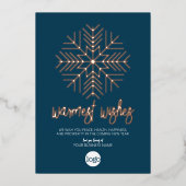 Business Greeting Blue Pset Warmest Wishes Roos Folie Feestdagenkaart (Voorkant)