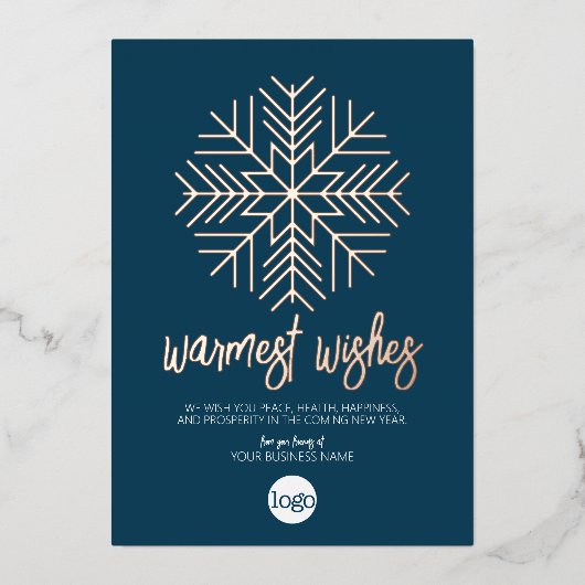 Business Greeting Blue Pset Warmest Wishes Roos Folie Feestdagenkaart (Voorkant)