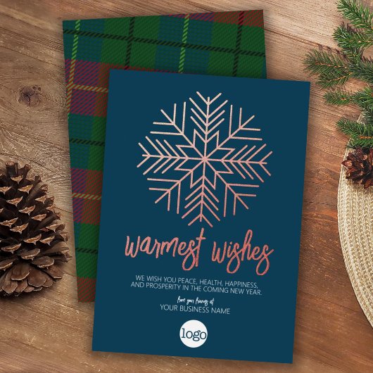 Business Greeting Blue Pset Warmest Wishes Roos Folie Feestdagenkaart