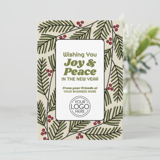 Business Greeting Joy & Peace Whimsical Branches Feestdagenkaart (Staand voorkant)