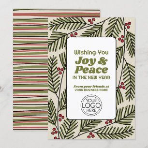 Business Greeting Joy & Peace Whimsical Branches Feestdagenkaart