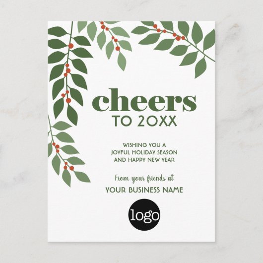 Business Greeting met botanische bladeren en logo  Feestdagenkaart (Voorkant)