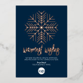 Business Greeting Navy - Warm Snowflake Roos Gold Folie Feestdagenkaart (Voorkant)