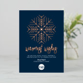 Business Greeting Navy - Warm Snowflake Roos Gold Folie Feestdagenkaart (Staand Voorkant)