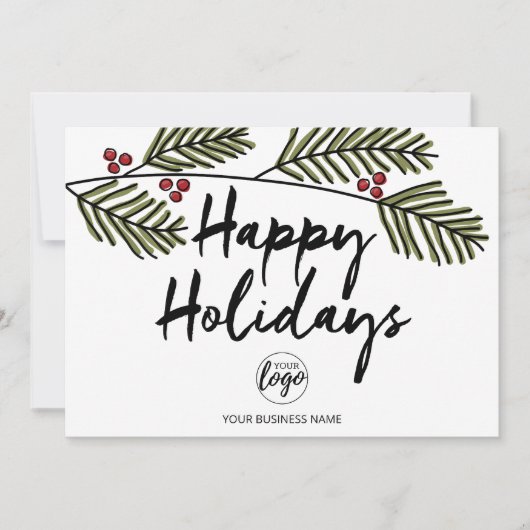 Business Happy Holiday Rustic Pine Tree Branches Feestdagenkaart (Voorkant)