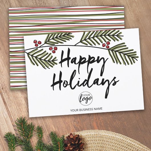 Business Happy Holiday Rustic Pine Tree Branches Feestdagenkaart