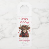 Business Happy Holidays Cute Festive Highland Cow Flessenhanger (Achterkant)