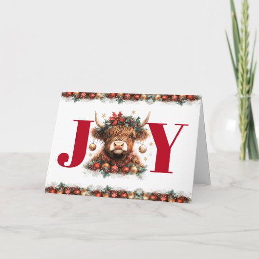 Business Happy Holidays Festive Highland Cow Red Feestdagen Kaart (Voorkant)