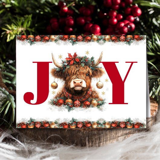 Business Happy Holidays Festive Highland Cow Red Feestdagen Kaart