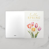 Business Hello Spring Watercolor Tulips Folie Wenskaart (Buiten Laag)
