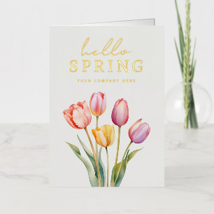 Business Hello Spring Watercolor Tulips Folie Wenskaart