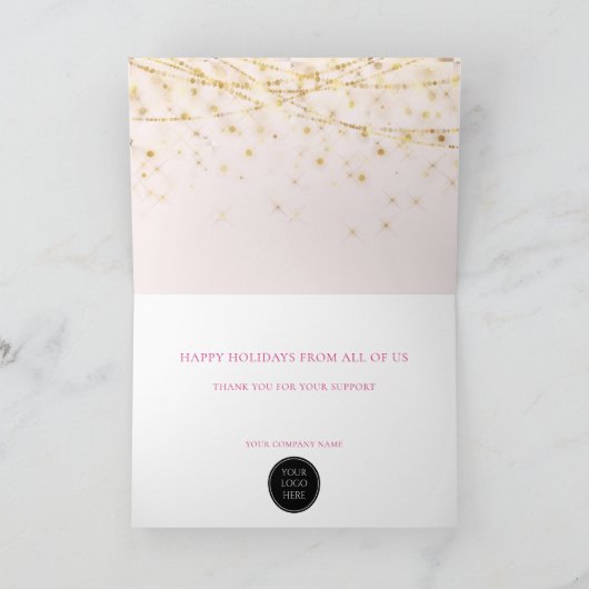 Business Holiday Card Hot Pink Gold Ornaments Feestdagen Kaart (Binnen)