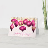 Business Holiday Card Hot Pink Gold Ornaments Feestdagen Kaart (Voorkant)
