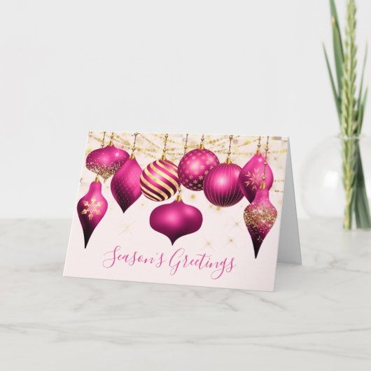 Business Holiday Card Hot Pink Gold Ornaments Feestdagen Kaart (Voorkant)