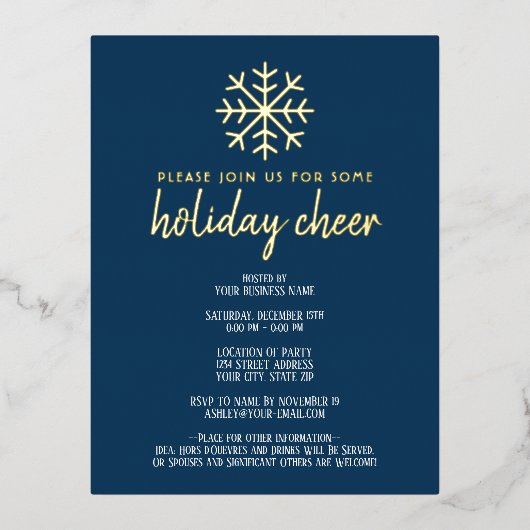 Business Holiday Cheer Party - moderne sneeuwvlok Folie Uitnodiging Briefkaart (Voorkant)