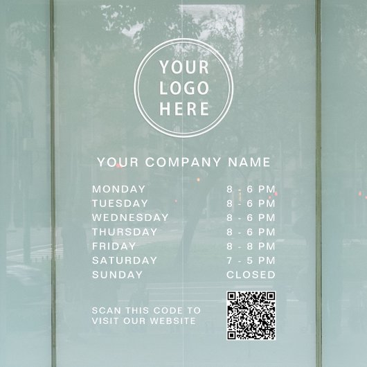 Business Hours Logo Create QR Code White Lettering Raamsticker