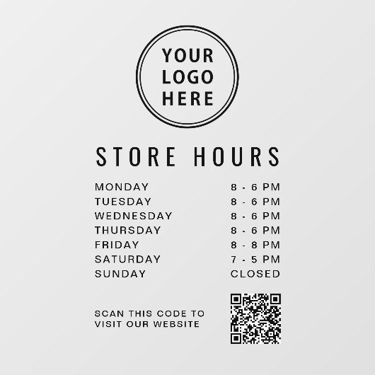 Business Hours Logo QR Code Raamsticker (Vel)