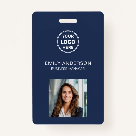 Business ID Kaart Modern Logo Photo Staff Navy Badge (Voorkant)