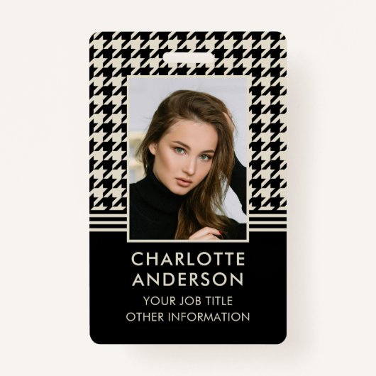 Business ID Medewerker Foto Houndstooth Off-white Badge (Voorkant)