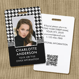 Business ID Medewerker Foto Houndstooth Zwart Wit Badge