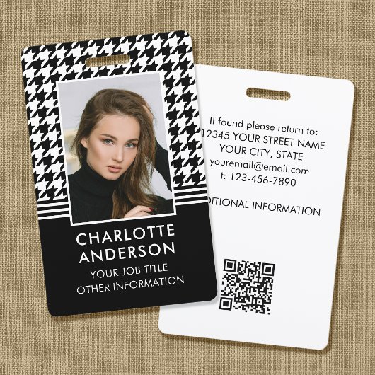 Business ID Medewerker Foto Houndstooth Zwart Wit Badge