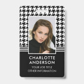 Business ID Medewerker Foto Houndstooth Zwart Wit Badge (Voorkant)