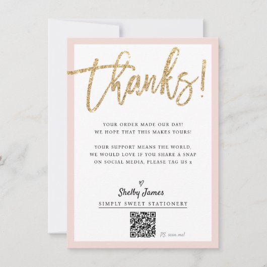 BUSINESS INSERT moderne chique glitter script blus Bedankkaart (Voorkant)