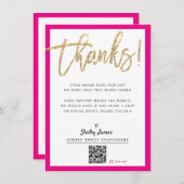 BUSINESS INSERT moderne chique glitter script roze Bedankkaart (Voorkant / Achterkant)