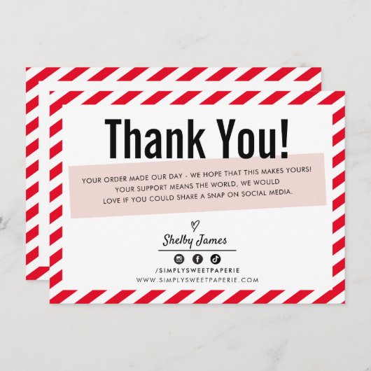 BUSINESS INSERT moderne minimale streep rood roze Bedankkaart (Voorkant / Achterkant)