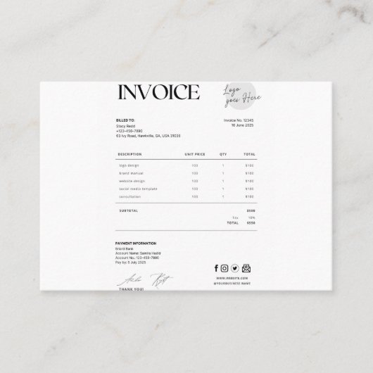 Business invoice contactkaartje (Voorkant)