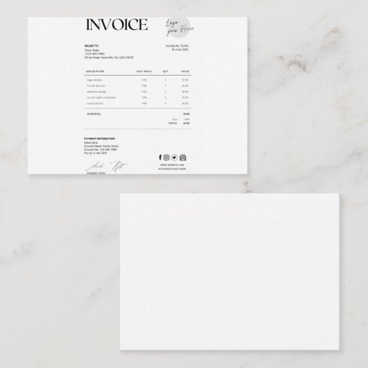 Business invoice contactkaartje (Voorkant / Achterkant)