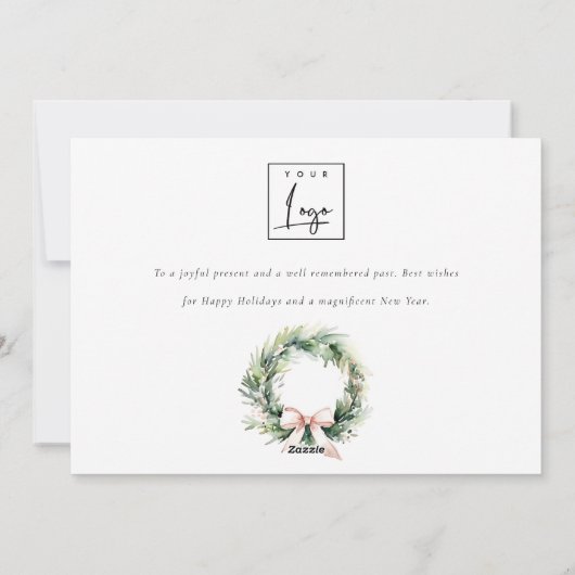 Business Joy Blush Kerstkrans Corporate Logo Feestdagenkaart (Achterkant)