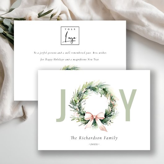 Business Joy Blush Kerstkrans Corporate Logo Feestdagenkaart