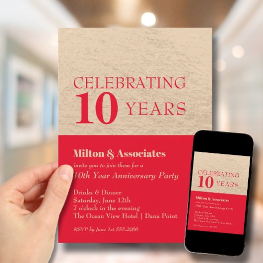 Business Jubileum Celebration Red & Gold Kaart