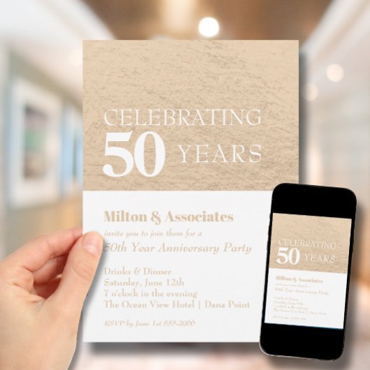 Business Jubileum Gold en White Invitation Kaart