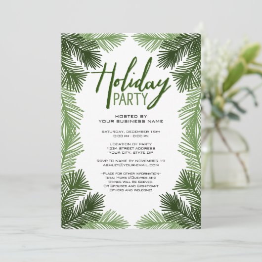 Business Kerstparty Rustic Branch Holiday Kaart (Staand voorkant)