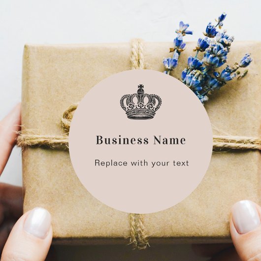 Business koninklijke kroon beige ronde sticker